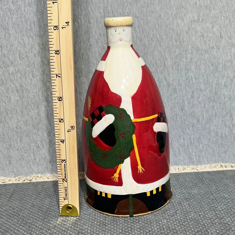 VTG Debbie Mumm Boston Warehouse Santa Claus Christmas Ceramic Vase Bottle 2003